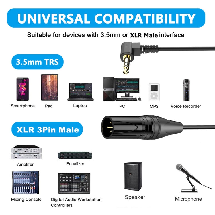 Gold Plated Connector Copper Core Right Angle Coiled Audio Cable, Length: 0.5m, 3.5mm to XLR Male, 3.5mm to XLR Female
