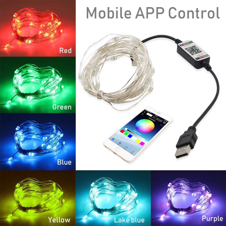 RGB USB LED Copper Wire Light String Holiday Decoration Light String Bluetooth Mobile APP Control, 2m 20 LED, 5m 50 LED, 10m 100 LED, 12m 120 LED, 15m 150 LED, 20m 200 LED