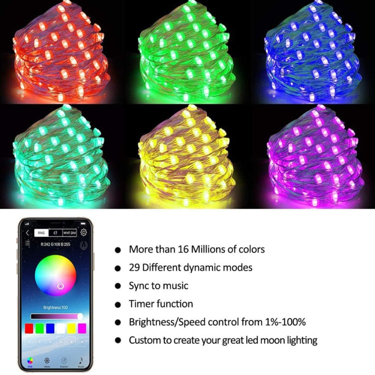 RGB USB LED Copper Wire Light String Holiday Decoration Light String Bluetooth Mobile APP Control, 2m 20 LED, 5m 50 LED, 10m 100 LED, 12m 120 LED, 15m 150 LED, 20m 200 LED