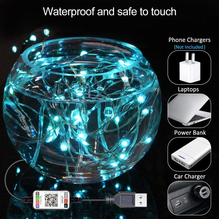 RGB USB LED Copper Wire Light String Holiday Decoration Light String Bluetooth Mobile APP Control, 2m 20 LED, 5m 50 LED, 10m 100 LED, 12m 120 LED, 15m 150 LED, 20m 200 LED