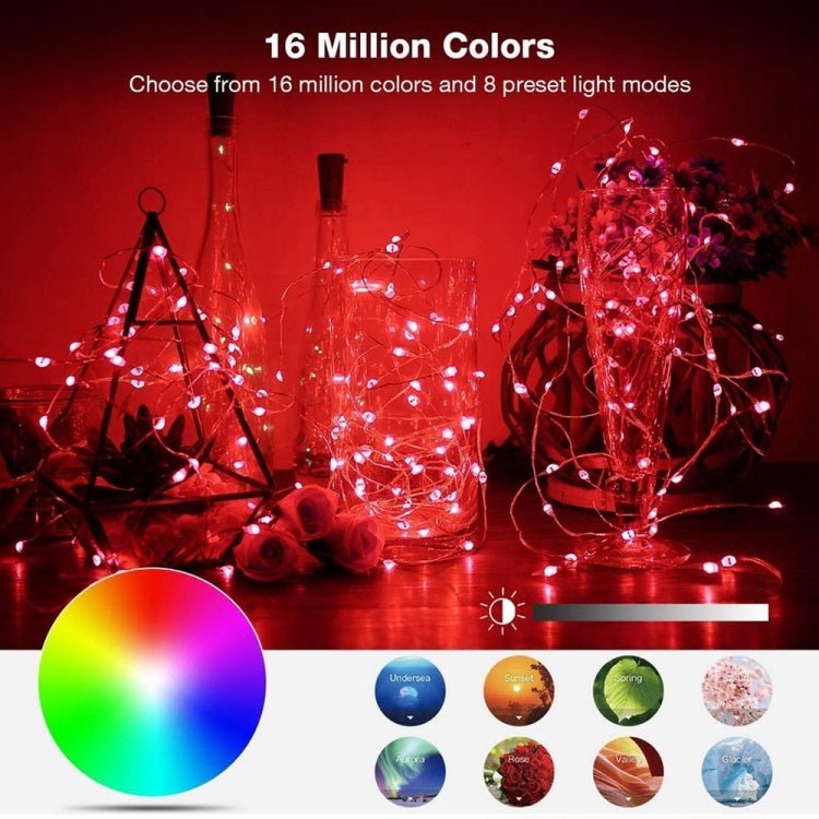 RGB USB LED Copper Wire Light String Holiday Decoration Light String Bluetooth Mobile APP Control, 2m 20 LED, 5m 50 LED, 10m 100 LED, 12m 120 LED, 15m 150 LED, 20m 200 LED