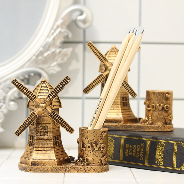 Creative Retro Resin Holland Windmill Pen Container School Stationery Life Office Supplies, Random Color Delivery, Windmill Pen Container