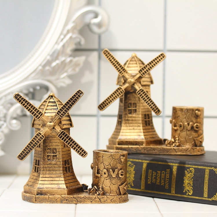 Creative Retro Resin Holland Windmill Pen Container School Stationery Life Office Supplies, Random Color Delivery, Windmill Pen Container