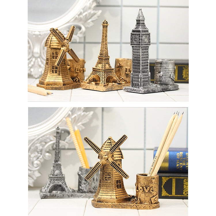 Creative Retro Resin Holland Windmill Pen Container School Stationery Life Office Supplies, Random Color Delivery, Windmill Pen Container