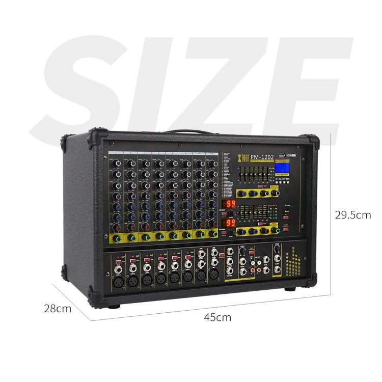 XTUGA PM1202 900W 10 Channel Stage Power Mixer 24Bit Multil-FX Processor Dual 99 DSP Effect DJ Amplifier, PM1202