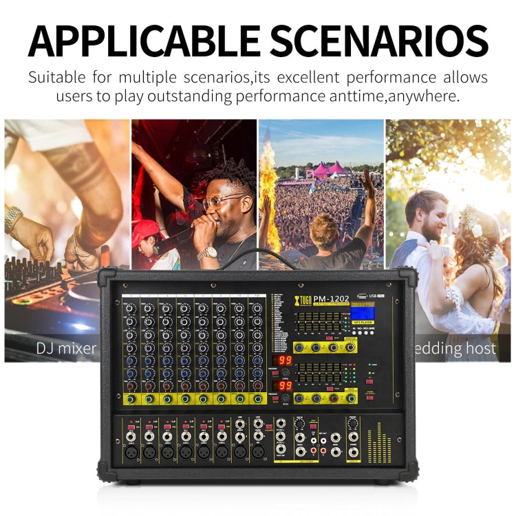 XTUGA PM1202 900W 10 Channel Stage Power Mixer 24Bit Multil-FX Processor Dual 99 DSP Effect DJ Amplifier, PM1202