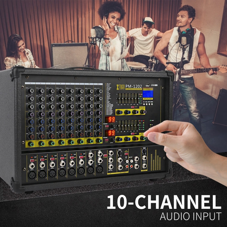 XTUGA PM1202 900W 10 Channel Stage Power Mixer 24Bit Multil-FX Processor Dual 99 DSP Effect DJ Amplifier, PM1202