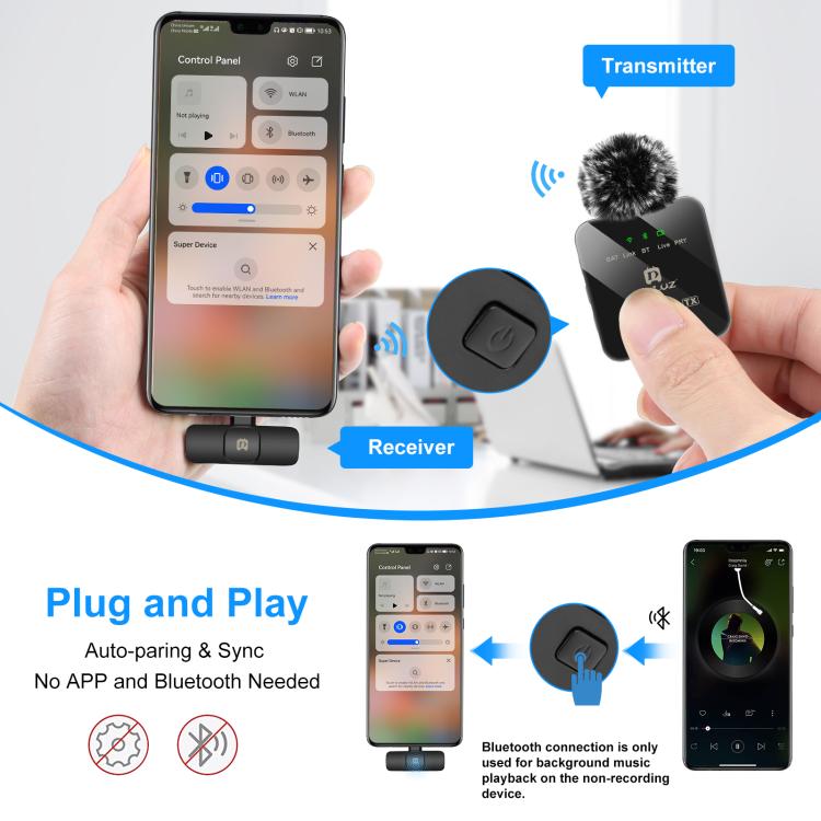 PULUZ Wireless Lavalier Microphone for Type-C Phone, Type-C Receiver, Type-C 1 TX + 1 RX