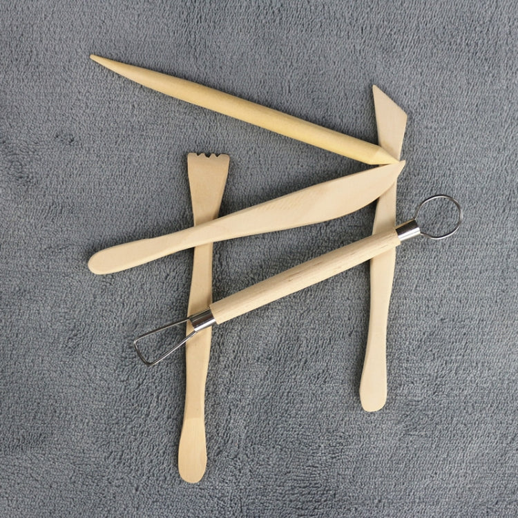 0035 5 in 1 Clay Sculpture Wooden Pottery Knife Set, 5 in 1