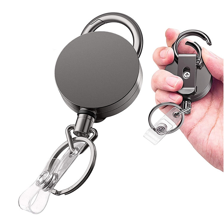 Electroplated Metal Retractable Pull Badge Reel Keychain Belt Clip Document Buckle, Round