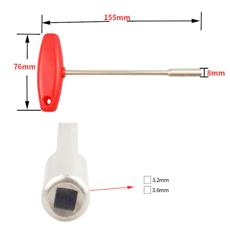 Hidden Spoke T-shaped Wrench Bicycle Tool Socket, 3.2mm Square Hole, 3.6mm Square Hole