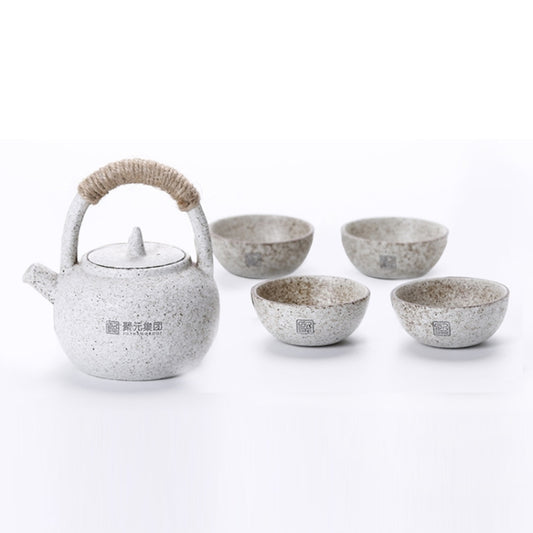 Portable Travel Ceramics Loop Handle Pot Teapot Teacup Set, (White)