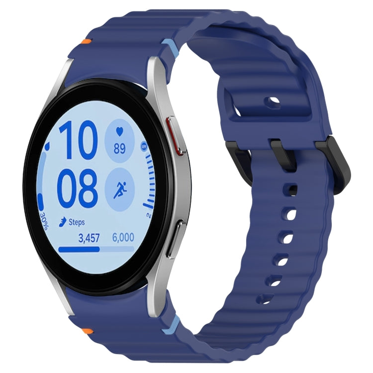 Wavy Grain Stitched Black Buckle Silicone Watch Band, For Samsung Galaxy Watch FE 40mm, For Samsung Galaxy Watch 7 40 / 44mm, For Samsung Galaxy Watch 6 Classic 43 / 47mm, For Samsung Galaxy Watch 6 40 / 44mm