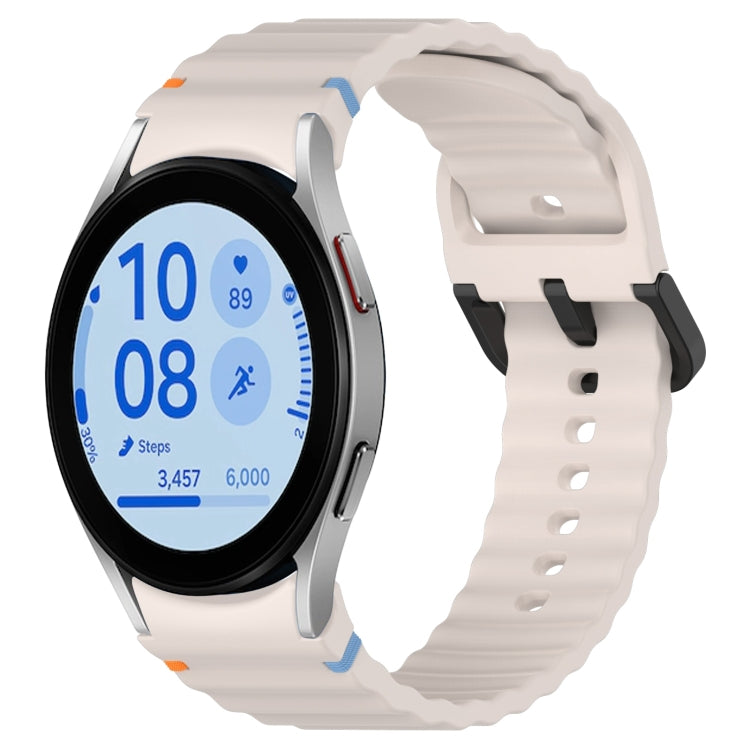 Wavy Grain Stitched Black Buckle Silicone Watch Band, For Samsung Galaxy Watch FE 40mm, For Samsung Galaxy Watch 7 40 / 44mm, For Samsung Galaxy Watch 6 Classic 43 / 47mm, For Samsung Galaxy Watch 6 40 / 44mm