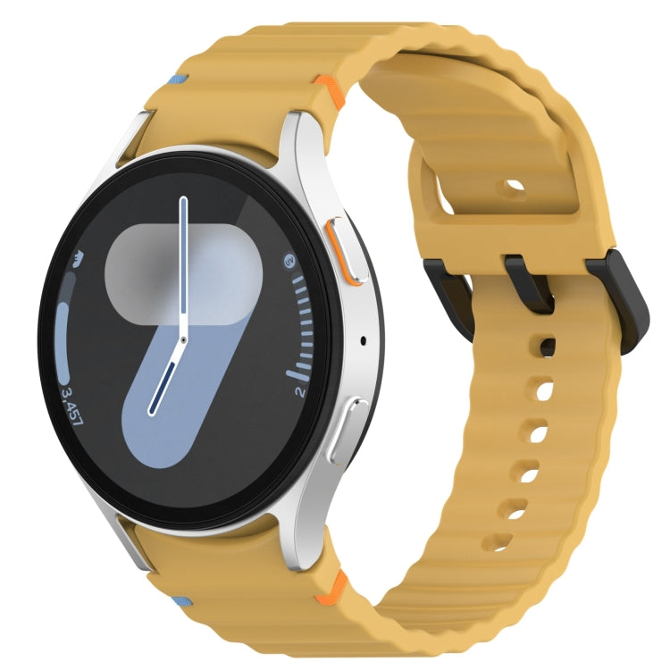 Wavy Grain Stitched Black Buckle Silicone Watch Band, For Samsung Galaxy Watch FE 40mm, For Samsung Galaxy Watch 7 40 / 44mm, For Samsung Galaxy Watch 6 Classic 43 / 47mm, For Samsung Galaxy Watch 6 40 / 44mm