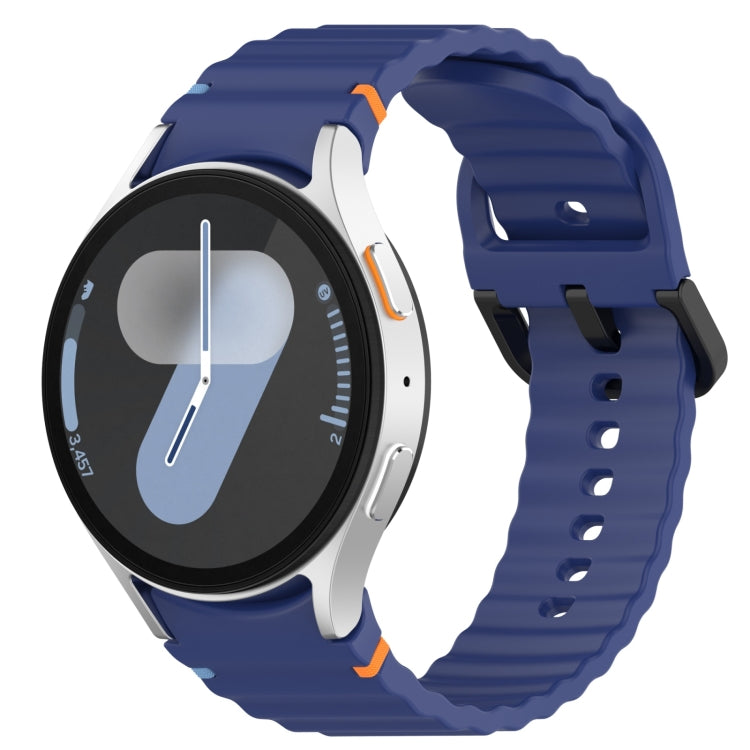 Wavy Grain Stitched Black Buckle Silicone Watch Band, For Samsung Galaxy Watch FE 40mm, For Samsung Galaxy Watch 7 40 / 44mm, For Samsung Galaxy Watch 6 Classic 43 / 47mm, For Samsung Galaxy Watch 6 40 / 44mm
