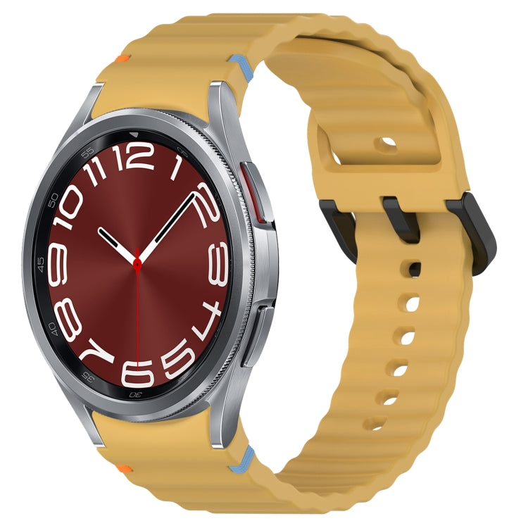 Wavy Grain Stitched Black Buckle Silicone Watch Band, For Samsung Galaxy Watch FE 40mm, For Samsung Galaxy Watch 7 40 / 44mm, For Samsung Galaxy Watch 6 Classic 43 / 47mm, For Samsung Galaxy Watch 6 40 / 44mm