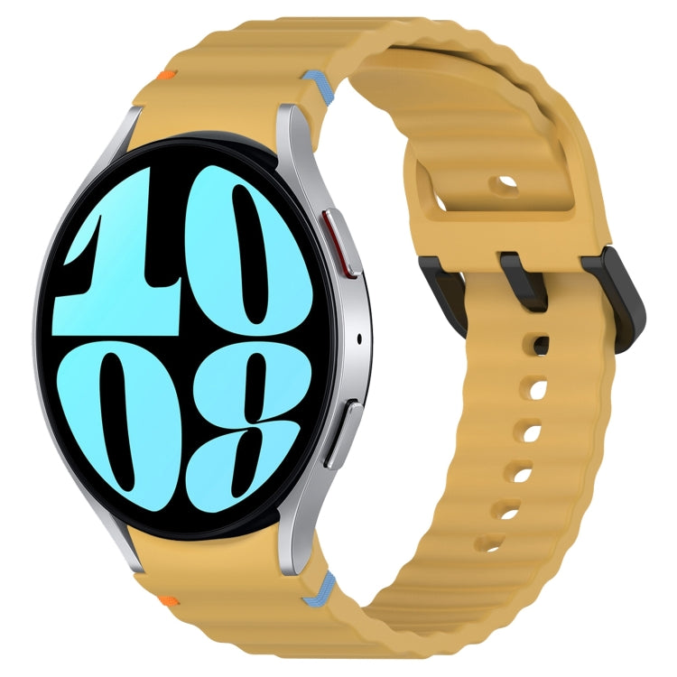 Wavy Grain Stitched Black Buckle Silicone Watch Band, For Samsung Galaxy Watch FE 40mm, For Samsung Galaxy Watch 7 40 / 44mm, For Samsung Galaxy Watch 6 Classic 43 / 47mm, For Samsung Galaxy Watch 6 40 / 44mm
