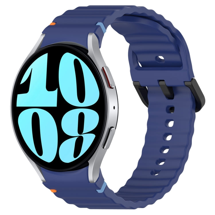 Wavy Grain Stitched Black Buckle Silicone Watch Band, For Samsung Galaxy Watch FE 40mm, For Samsung Galaxy Watch 7 40 / 44mm, For Samsung Galaxy Watch 6 Classic 43 / 47mm, For Samsung Galaxy Watch 6 40 / 44mm