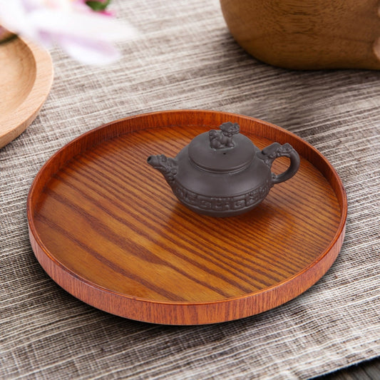 Creative Round Solid Wood Tea Tray Hotel Wooden Tay Storage Tray, Diameter: 21 cm, Brown, Diameter: 21 cm